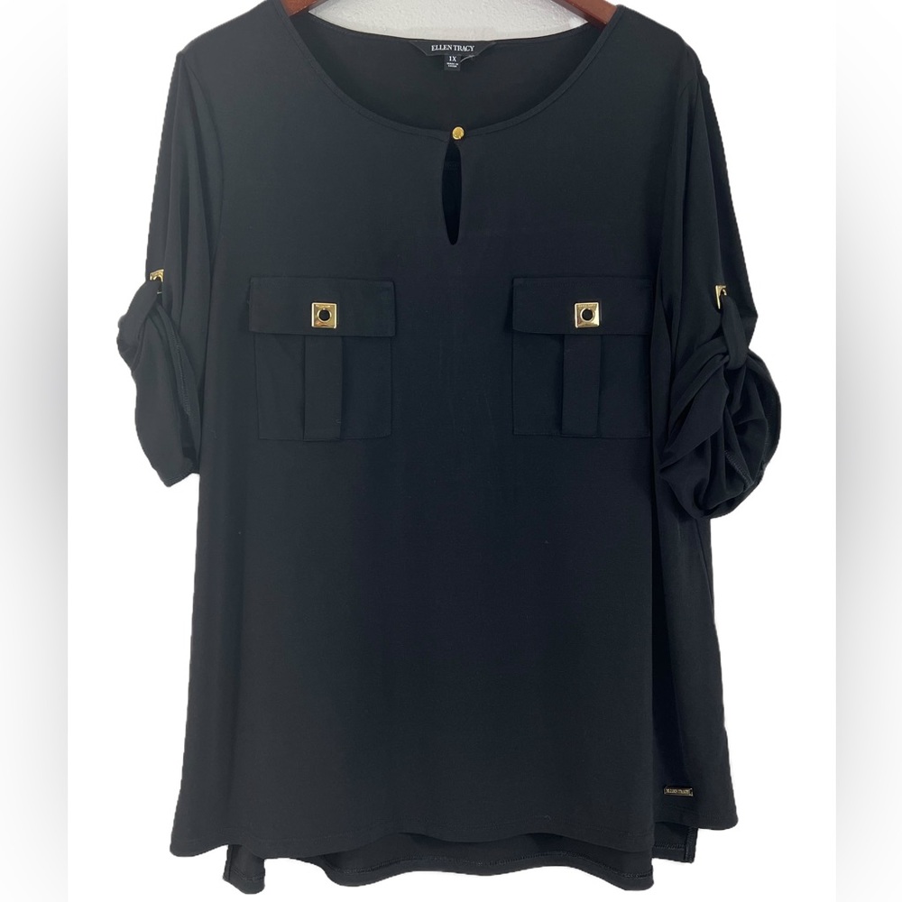 ELLEN TRACY Women’s Classic Black & Gold Blouse Plus Size 1X